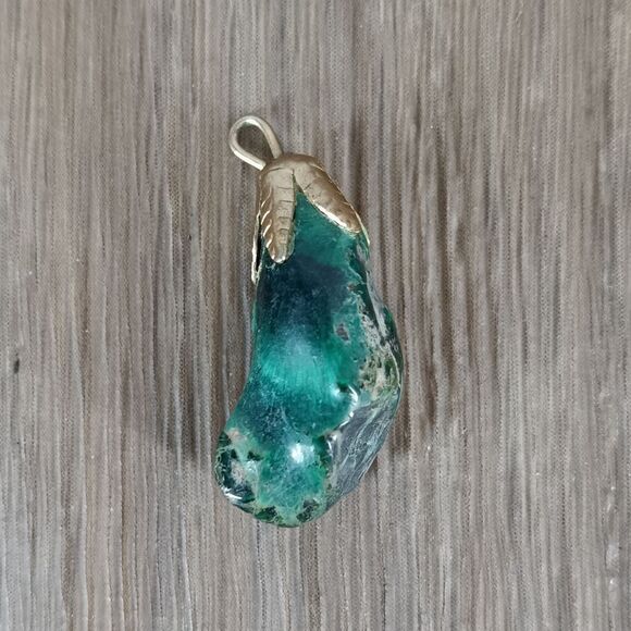 Vintage Water Gall Agate Natural Gem Stone 1 Inch Green Bead‎ Pedant Real - Picture 1 of 3